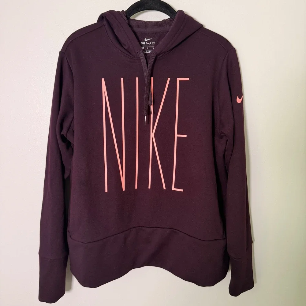 Nike‎ Spellout Dri-Fit Hoodie French Terry Plum Sweatshirt (LG) Casual Basics
